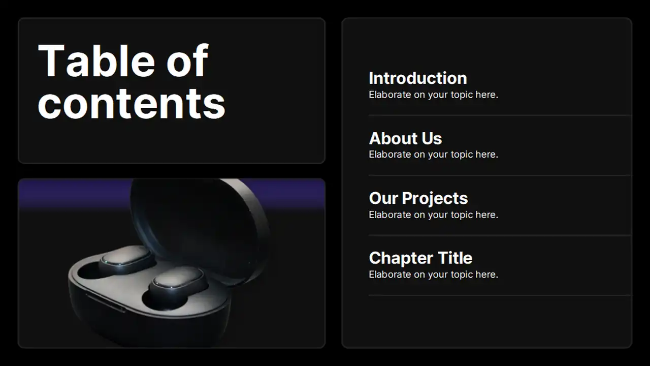 Dark Minimal Consumer Electronics Brand Slides