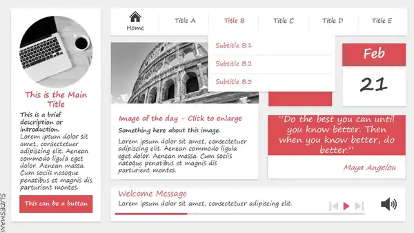Formal presentation template with dropdown menus.