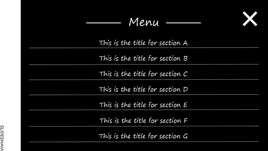 Formal presentation template with interactive menu.