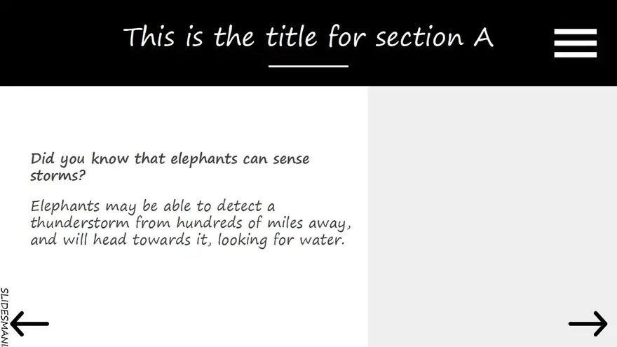 Formal presentation template with interactive menu.