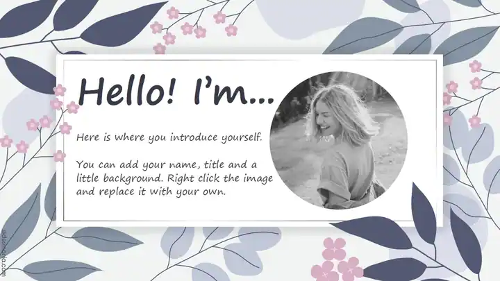 Amelia free PowerPoint and Google Slides template with floral backgrounds.