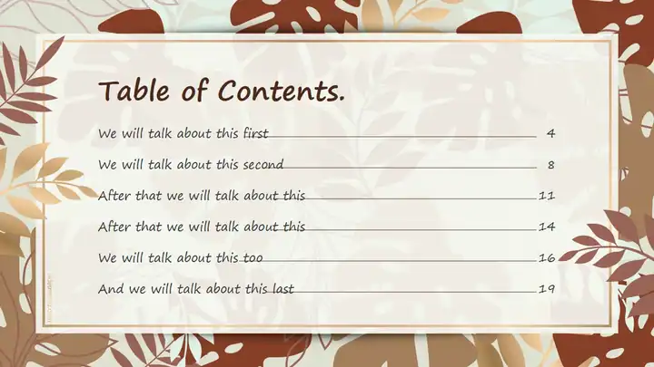 Cassidy, brown and gold leaves. Beautiful illustrated slides.