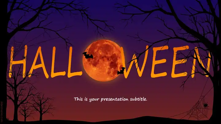 Creepy blood moon night, free Halloween template for ppt and Google Slides.