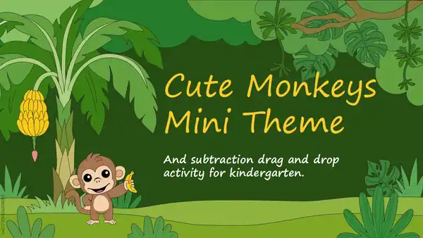 Cute Monkeys, mini theme and subtraction drag and drop activity.