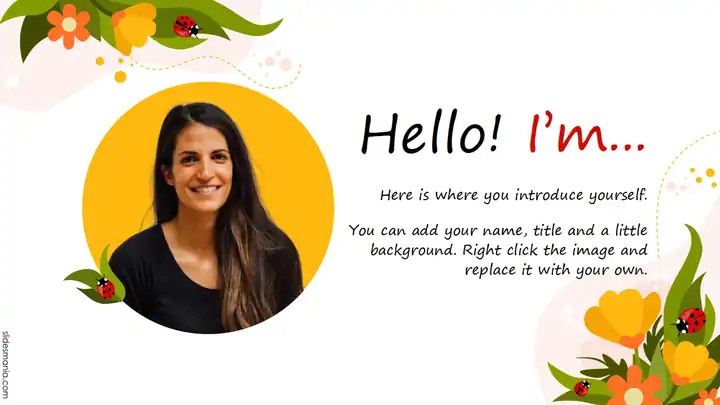 Flowers and Ladybugs free slides template.