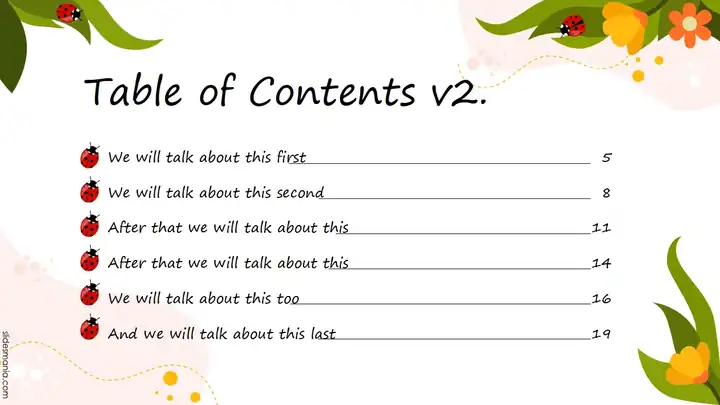 Flowers and Ladybugs free slides template.