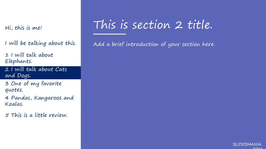 Formal presentation theme with sections.