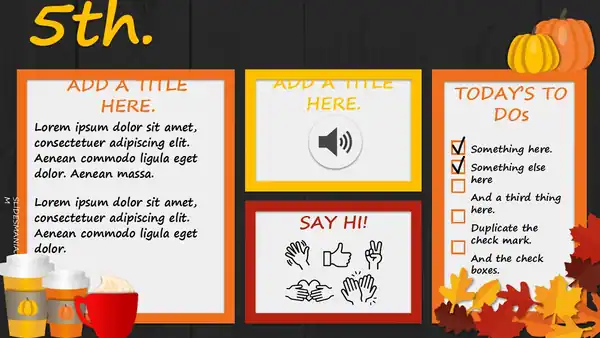 Happy Fall, season slides and agenda.
