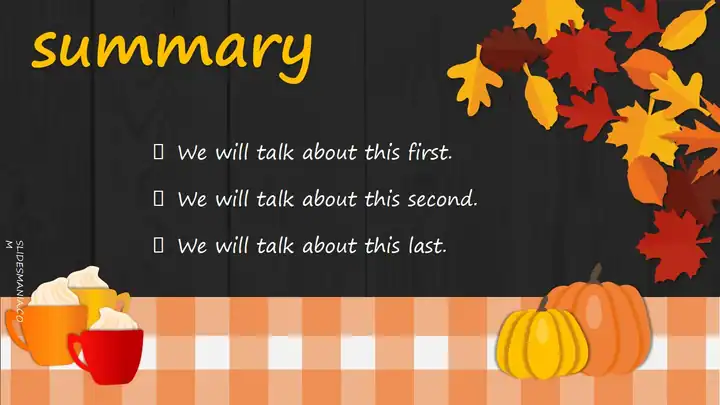 Happy Fall, season slides and agenda.