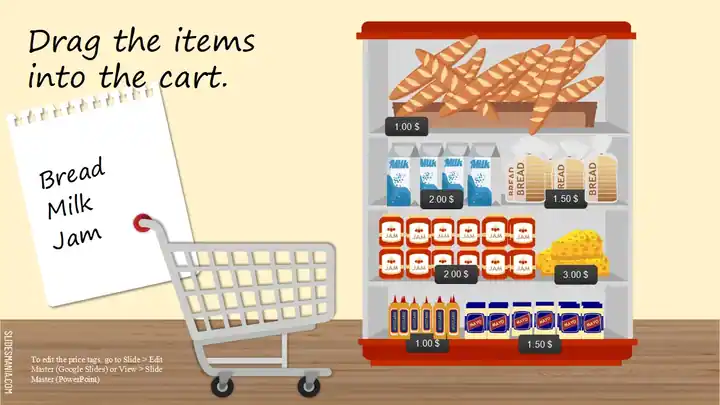 Market, interactive template for counting money.