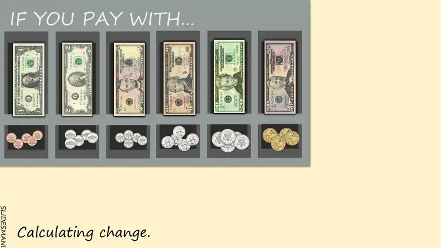 Market, interactive template for counting money.