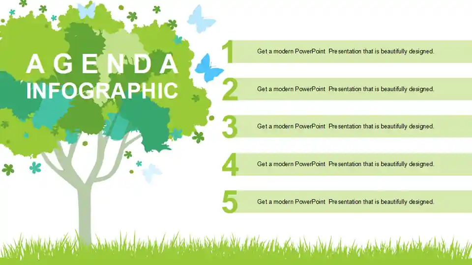 Watercolor Butterflies Tree PowerPoint Templates