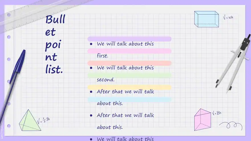 Geometrical Shapes and Volume, free school template.
