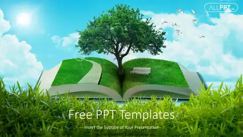 Green grass open book PowerPoint Templates