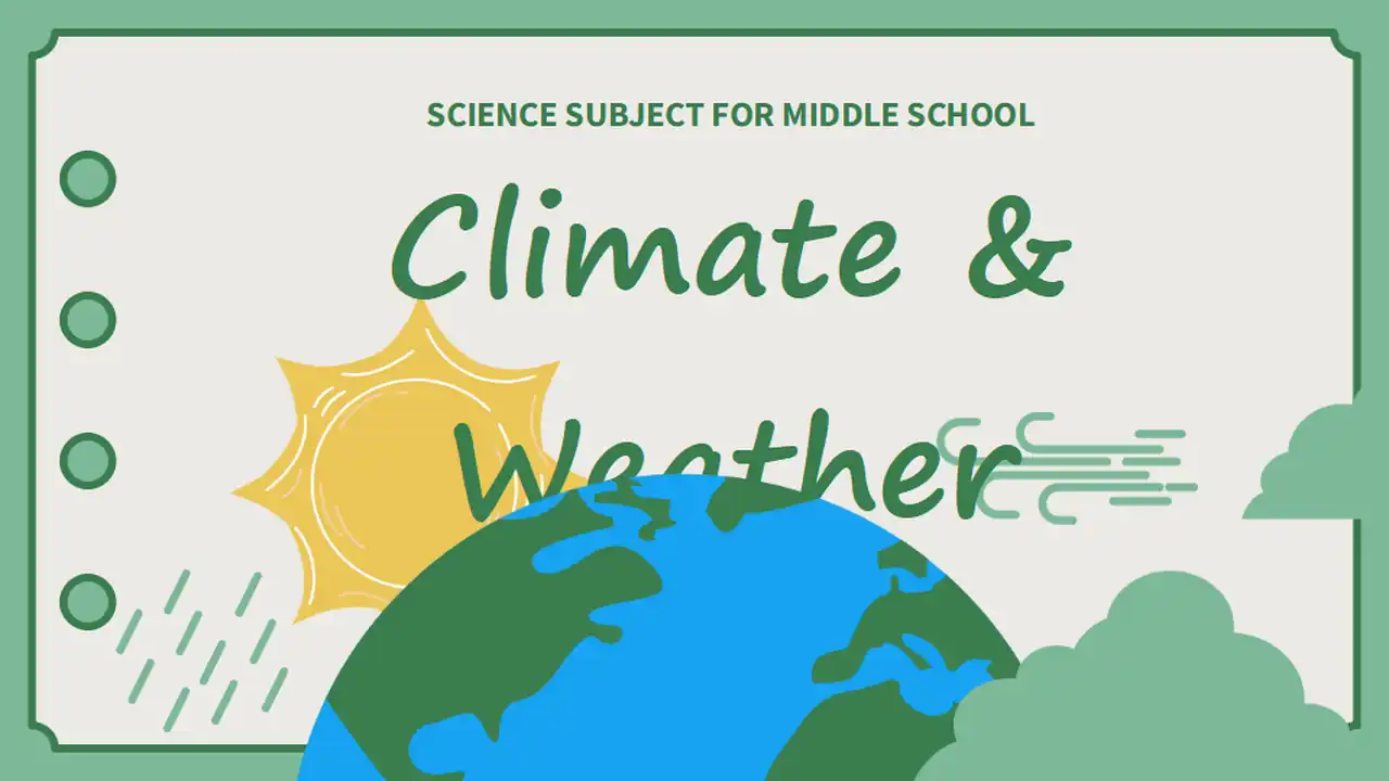 Green Vintage Notebook Science Subject for Middle School Climate and Weather Slides