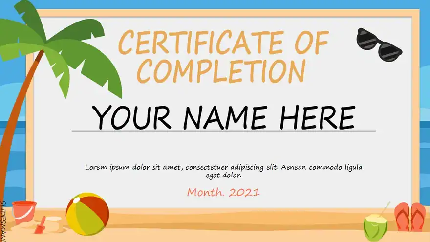 Happy Summer free template, daily agenda slide and certificate.