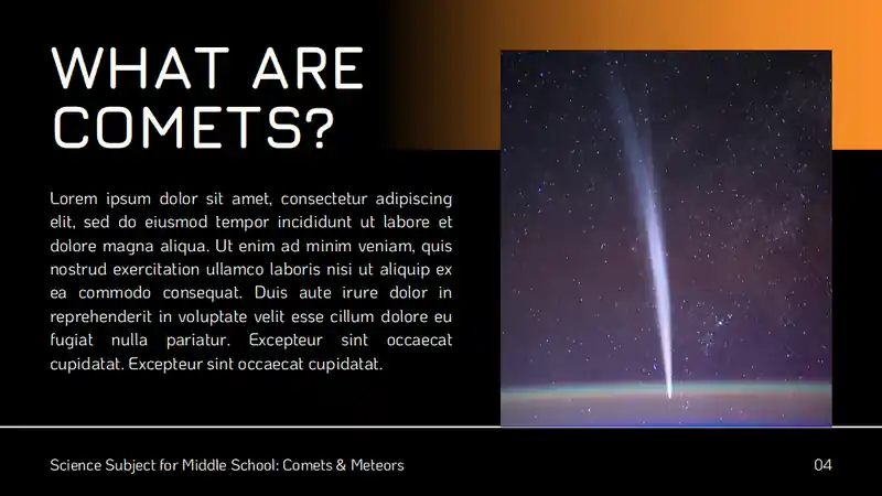 Minimal Science Lesson: Comets and Meteors Slides