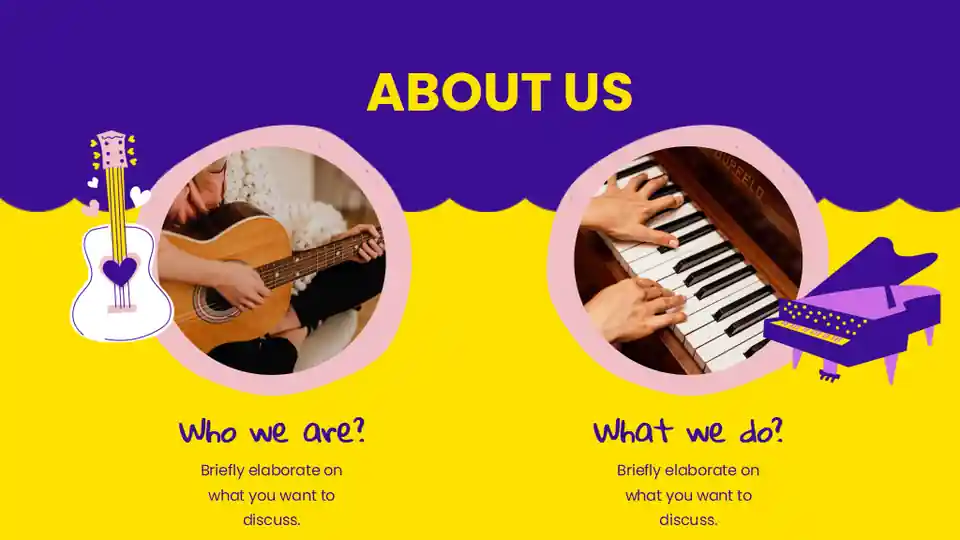 Music Subject for High School Music Theory Purple and Yellow Illustrated Educational Slides