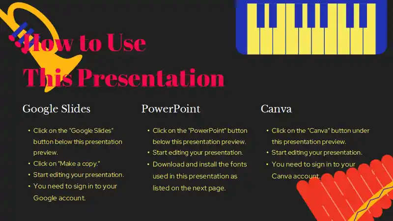 Music Subject for Middle School Classical Music Black Illustrative Educational Slides