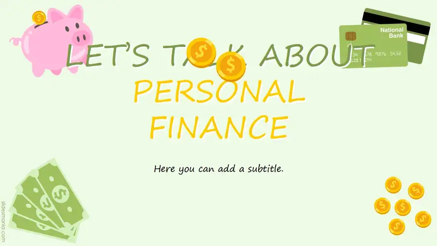 Let’s talk about personal finance free slides theme for ppt, Canva and Google Slides.