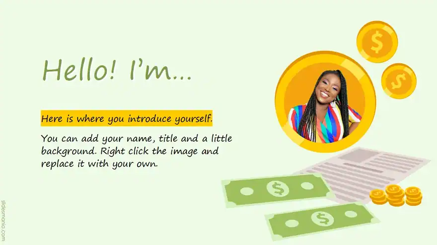 Let’s talk about personal finance free slides theme for ppt, Canva and Google Slides.