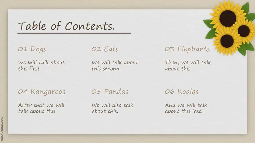 Cute sunflowers, Google Slides and ppt template.
