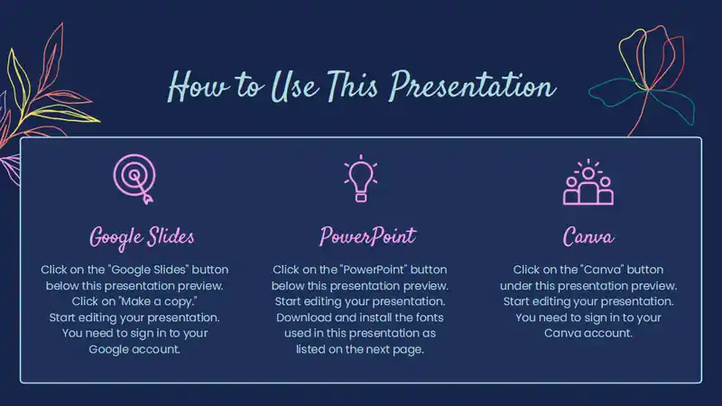Navy Neon Botanical floral Calligraphy Workshop Slides