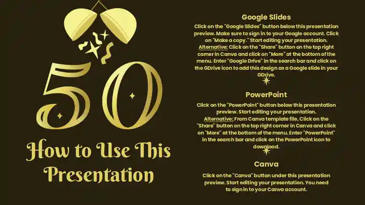 Gold Glamorous 50th Birthday Minitheme Slides