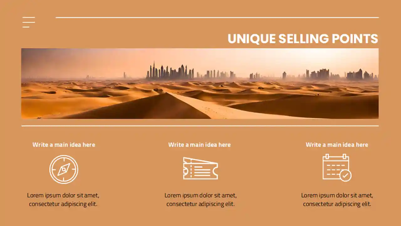 Modern Minimal Dubai Desert Safari Marketing Campaign Slides