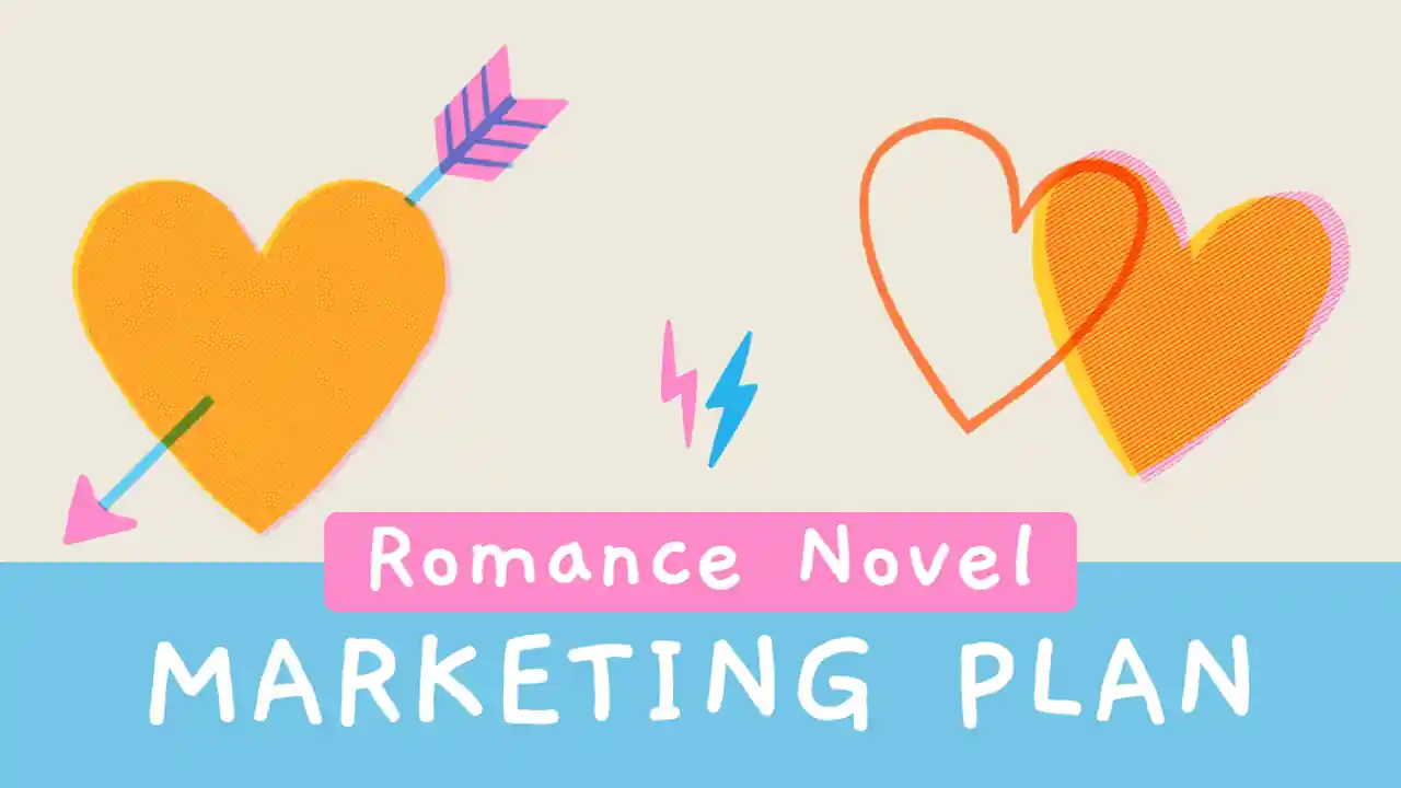 Orange Pink and Blue Cute Hearts Romance Novel Marketing Plan Slides