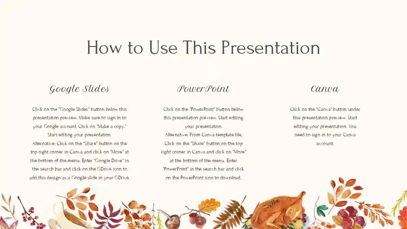 Watercolor Thanksgiving Restaurant Menu Slides
