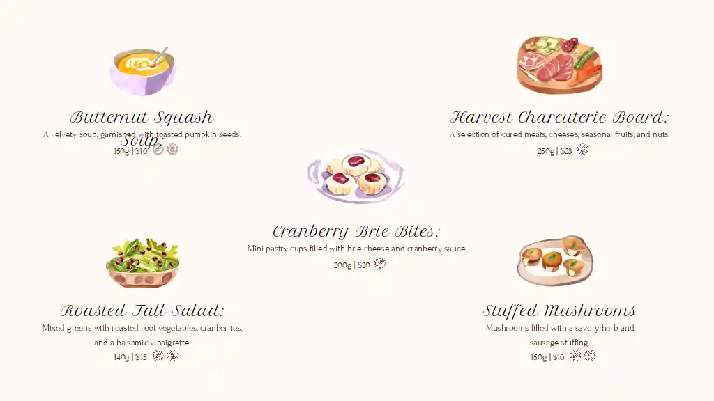 Watercolor Thanksgiving Restaurant Menu Slides