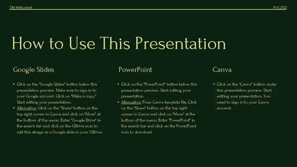 Minimal Old Hollywood Pitch Deck