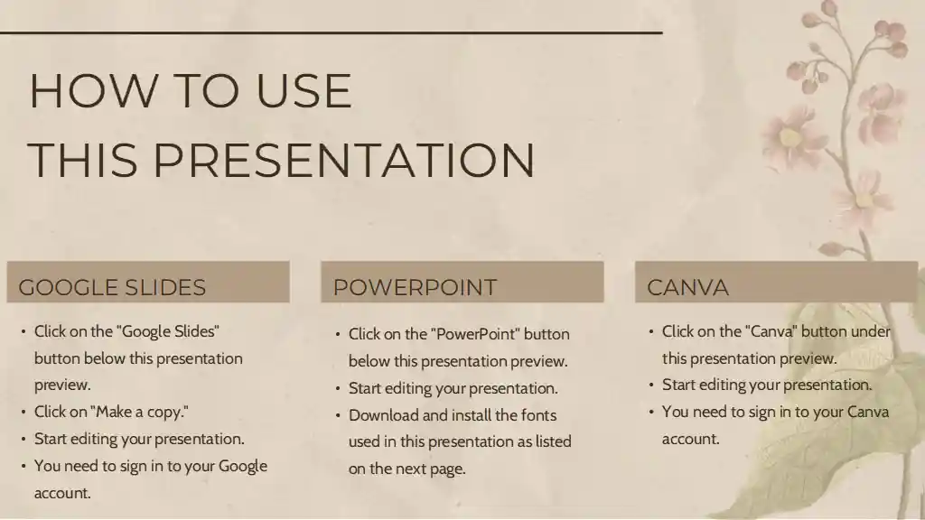 Beige Minimalistic Floral Pretty Portfolio Slides