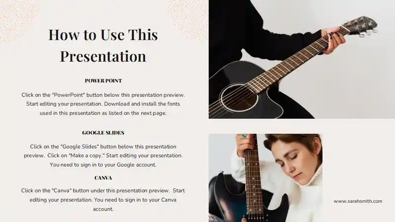 Musician's Portfolio Beige Minimal Business Portfolio Slides