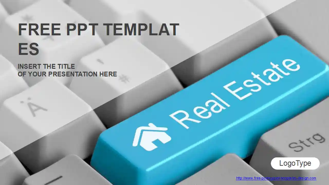 Real Estate Icons on Computer Keyboard PowerPoint Template