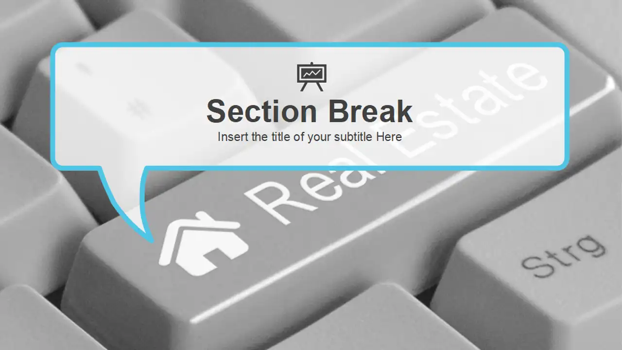 Real Estate Icons on Computer Keyboard PowerPoint Template