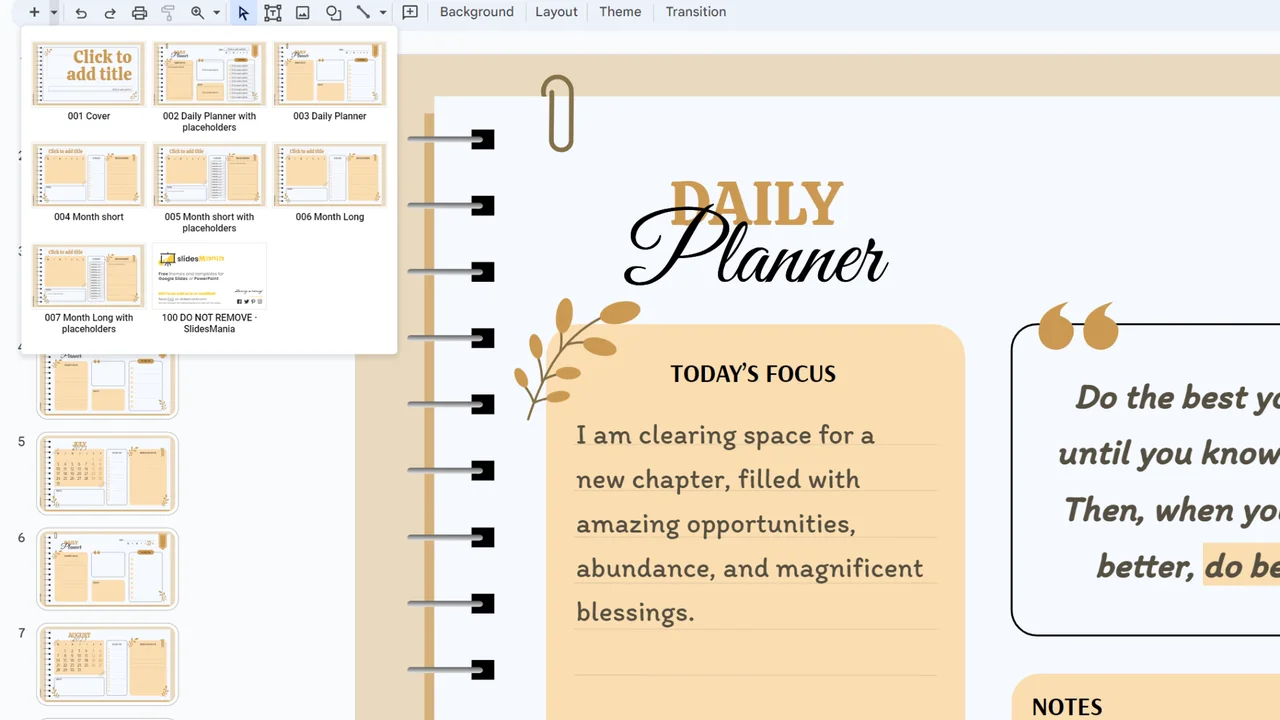 Daily and monthly planner free template.
