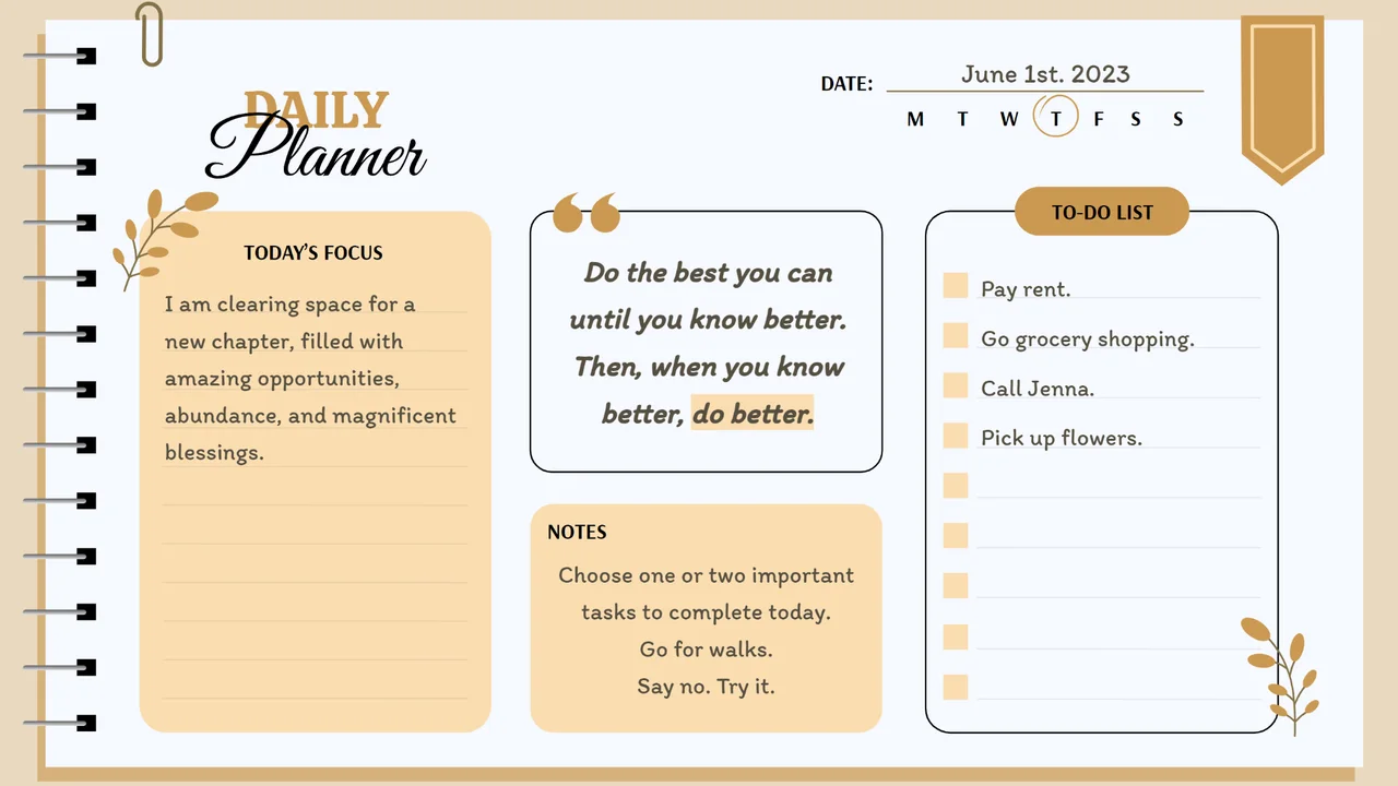 Daily and monthly planner free template.