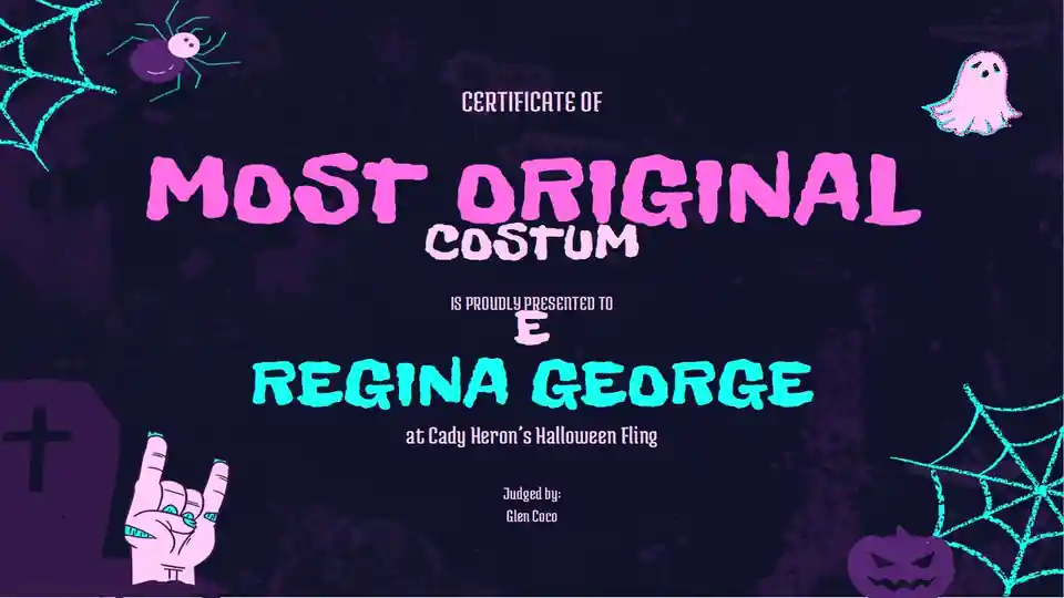 Halloween-themed Best in Costume Certificates