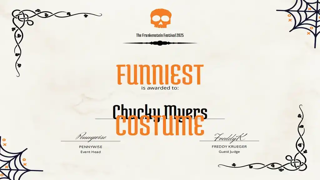 Halloween-themed Best in Costume Certificates