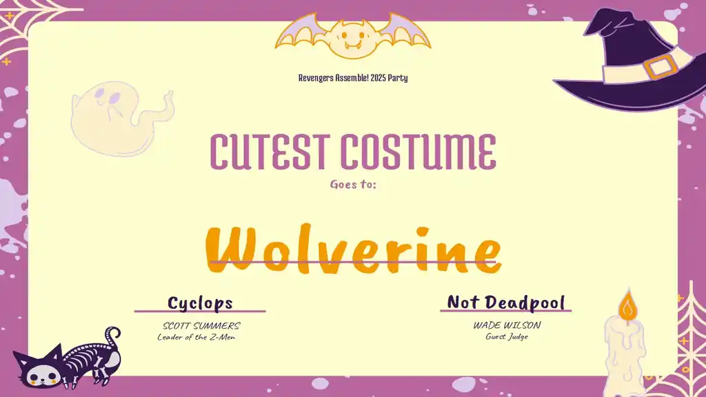 Halloween-themed Best in Costume Certificates