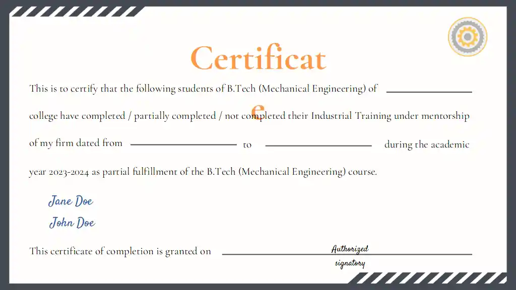 Industrial Training Certificate Slides