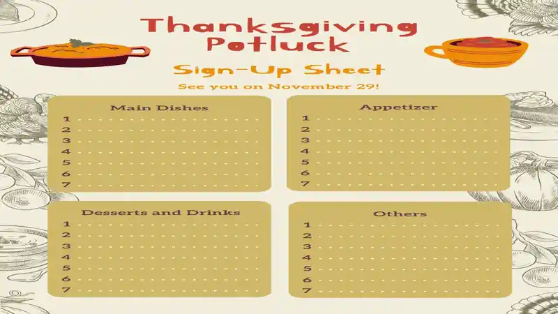Thanksgiving Potluck Sign-Up Sheets